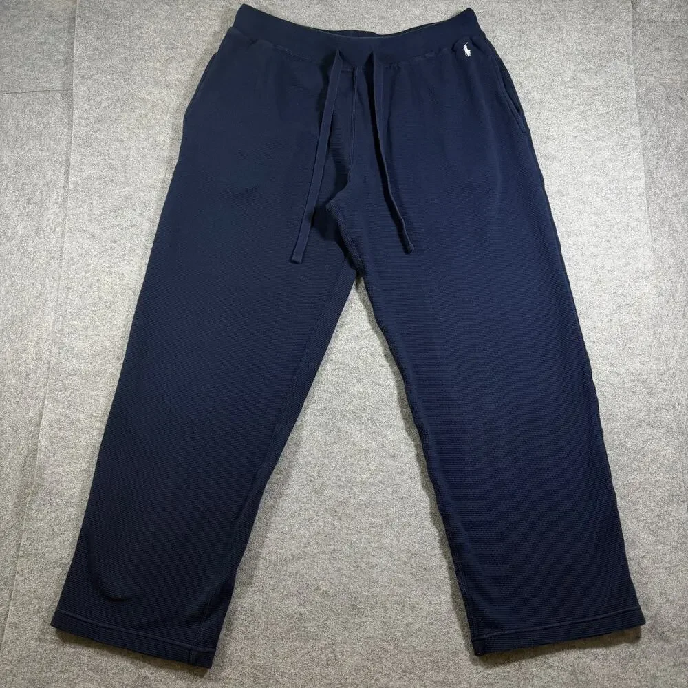 Polo Ralph Lauren Waffle Thermal Pants Mens L Navy Drawstring Cotton Lounge